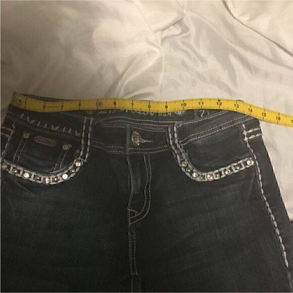 LA Idol Dark Wash Rhinestone Pocket Boot cut Jeans 7 - Picture 5 of 13